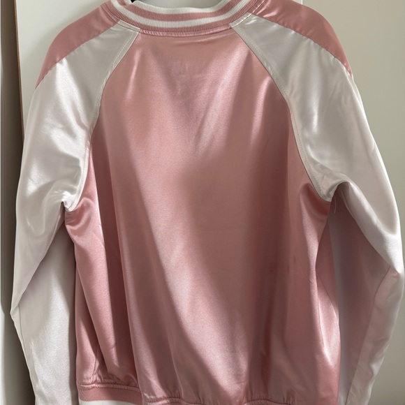Brandy Melville Satin Bomber Jacket in Blush Pink and White - Picture 4 of 5